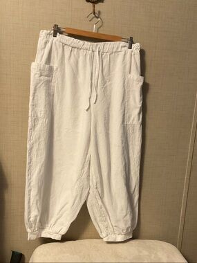 SHEIN White Cargo Linen Drawstring Pants